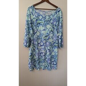 Lilly Pulitzer Marlowe Shirt Dress XL Pima Cotton Coastal Beachy Blue 3/4 Sleeve